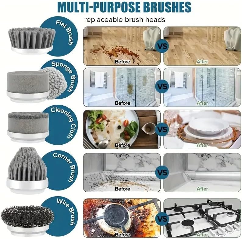 HFLYJPYW Electric Spin Scrubber - Shower Scrubber,Bathroom Scrubber Electric,for Cleaning Tub, Floor, Tile, Window, Sink, Kitchen Cleaning with 6 Electric Cleaning Brush Head (8) - Image 4